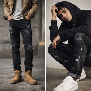 Denim & Supply Ralph Lauren Black Paint Splatter Slim Jeans Men’s 34x30